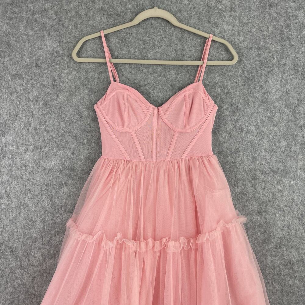 Forever 21 Tulle Ruffled Bustier Dress Womens Small Pink Fairy Whimsy Delicate - Picture 3 of 16